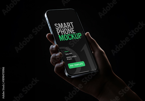 Modern Smartphone Mockup in Hand with on Dark Background