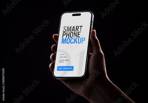 Modern Smartphone Mockup in Hand with on Dark Background