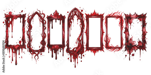 Set of ornate gothic frames with dripping blood effect, ideal for horror and halloween designs