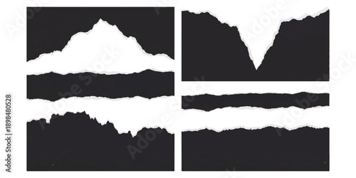Set of abstract black and white torn paper edges for creative graphic design vector illustration