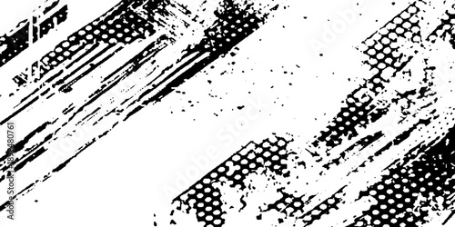 Grunge tire tracks, wheel braking marks. Truck, car or motorcycle tread pattern silhouettes. Auto race, motorsport, speed racing design element. vector illustration