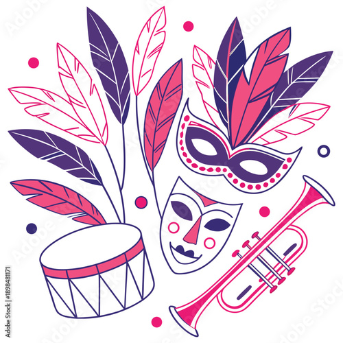 Brazilian Carnival Mask Vector Illustration