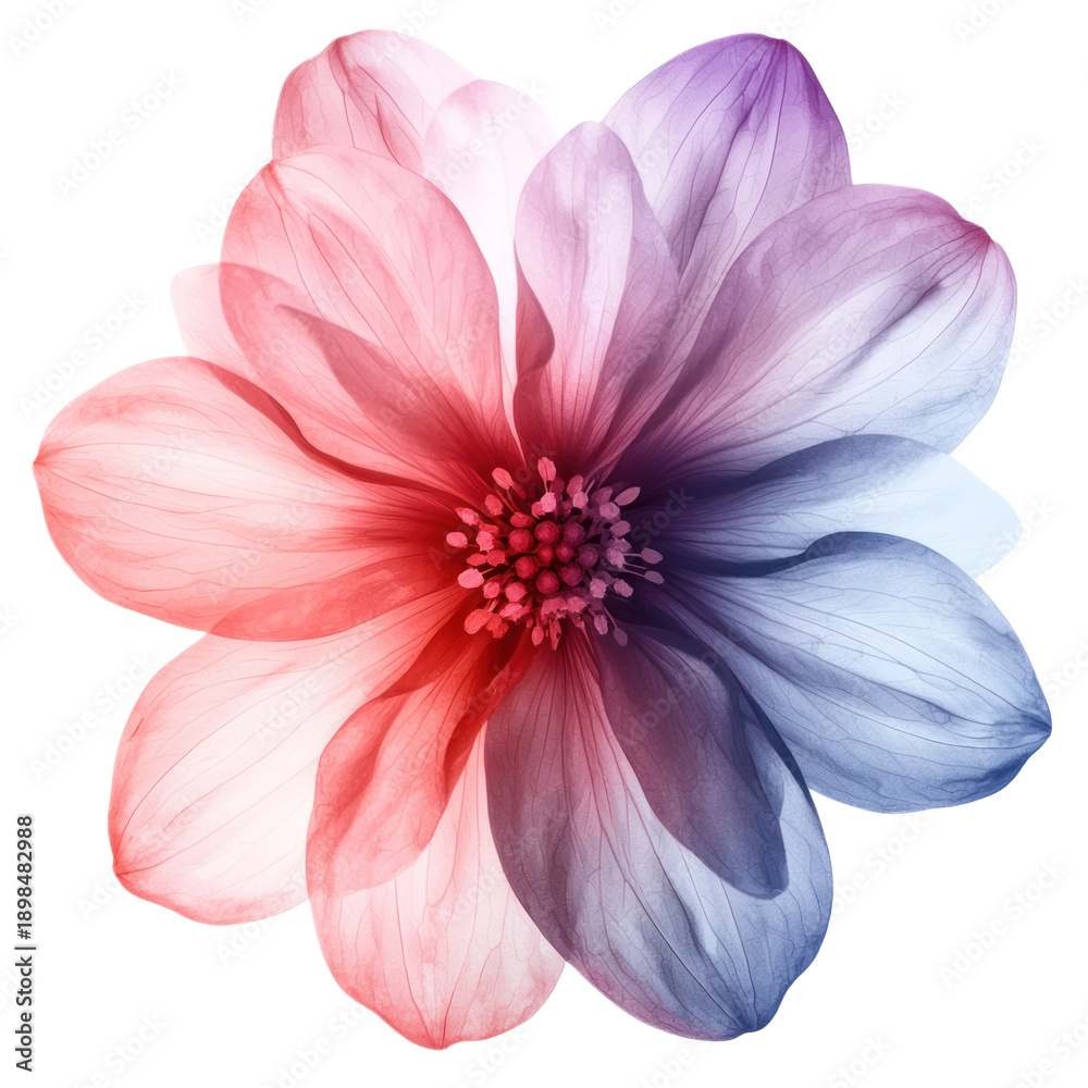 Fototapeta premium A red and blue flower with a white background. The flower concept of nature and beauty. The flower is a dahlia.