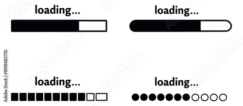 Modern graphic progress bar set featuring various loading indicators for user interface design
