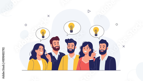 Diverse team brainstorming ideas with lightbulb inspiration