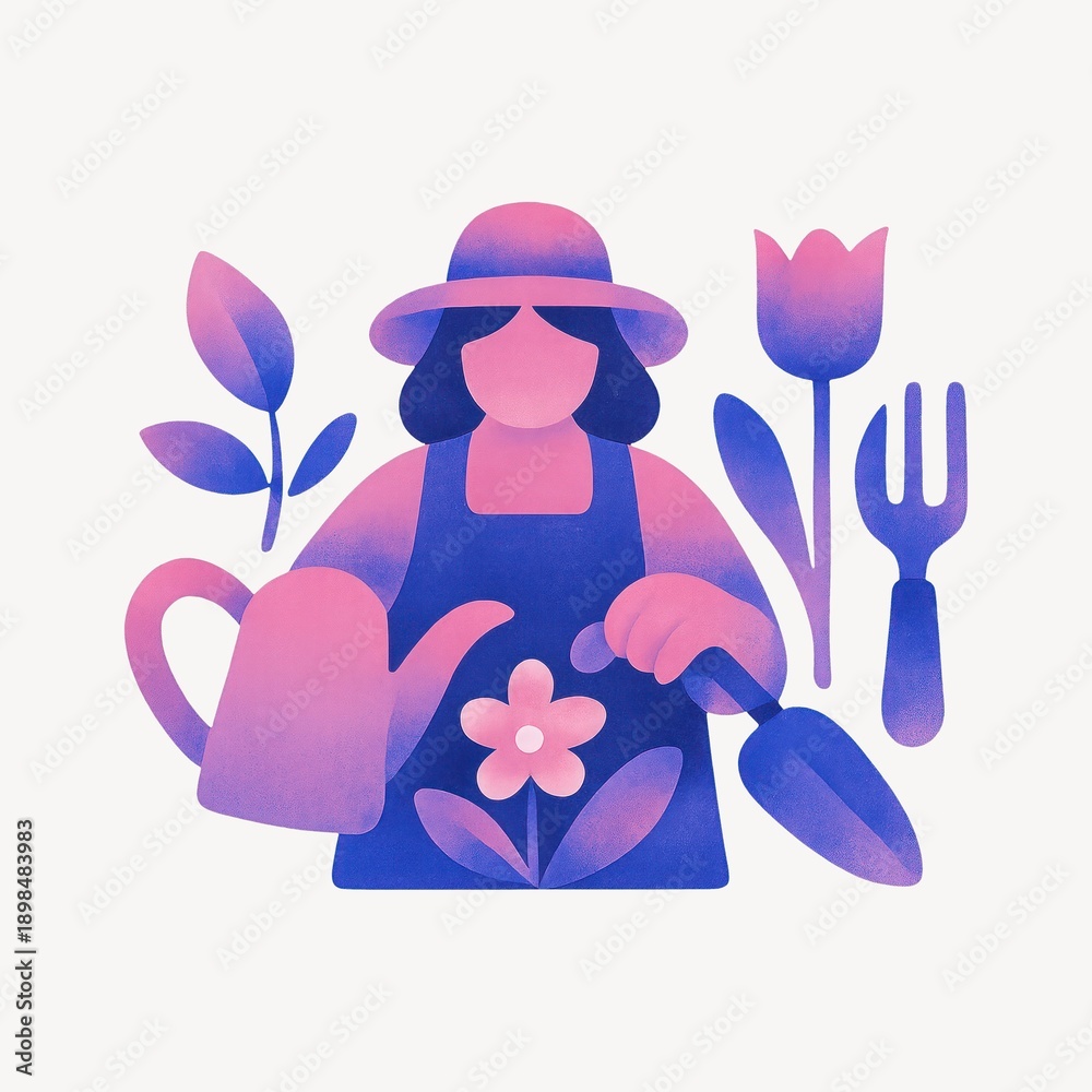 Fototapeta premium Gardener with tools illustration