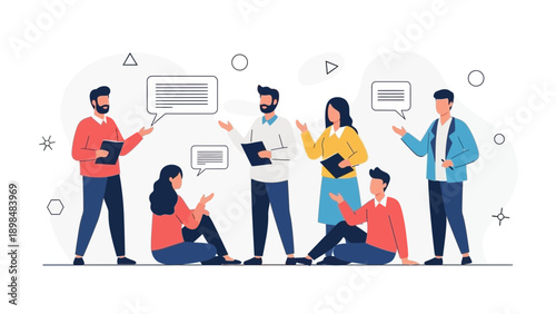 Diverse group of people communicating, discussing ideas, brainstorming, sharing thoughts
