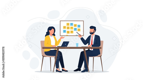 Business Meeting: Team Collaboration and Planning with Sticky Notes