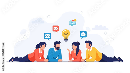 Team brainstorming and idea generation concept, people collaborate on project