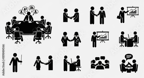 Business meeting and collaboration icons set.