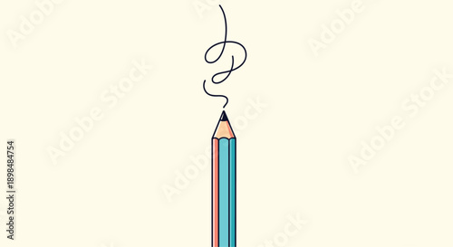 Creative concept illustration showing a single striped pencil drawing a continuous, abstract scribble line on a plain background.