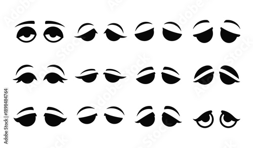 Set Of Cartoon Eye Expressions In Black And White Silhouette eyes