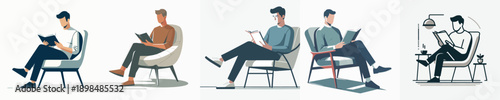 A Man Reading a Book Vector Illustration