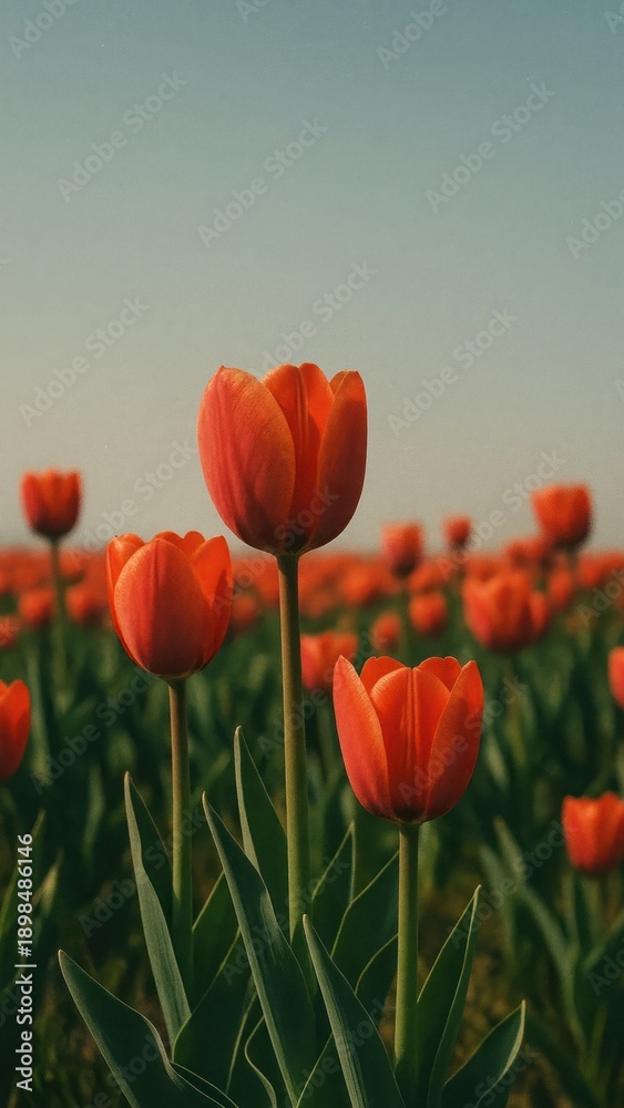 Naklejka premium Vibrant tulips under clear sky mobile wallpaper
