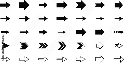 Collection of black and white arrow pointing right direction symbol