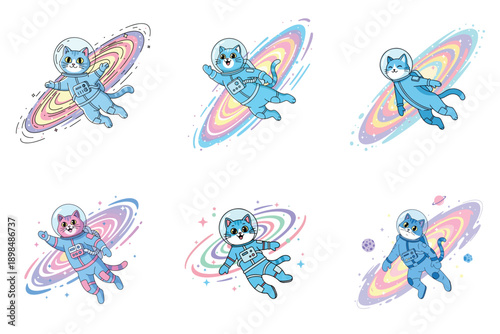 Cute Astronaut Cats Floating in Cosmic Galaxies Collection
