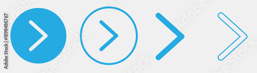 Set of blue right arrow icons in various styles indicating direction, next, and forward movement.