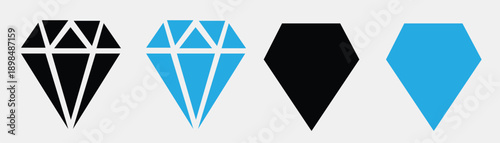 Diamond icons in black and blue, symbolizing value, quality, luxury, and preciousness.