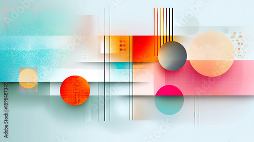 Abstract Colorful Geometric Composition with Circles, Lines, and Shapes in Modern Artistic Style