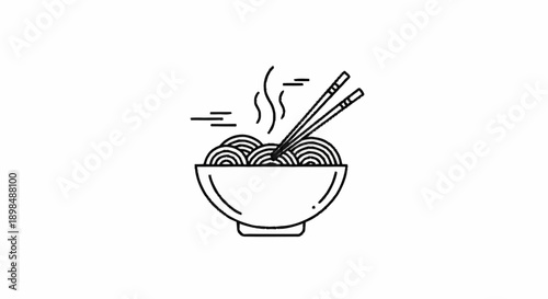 Steaming Bowl of Noodles with Chopsticks Icon.