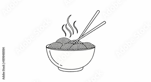 Steaming Bowl of Noodles with Chopsticks Illustration.