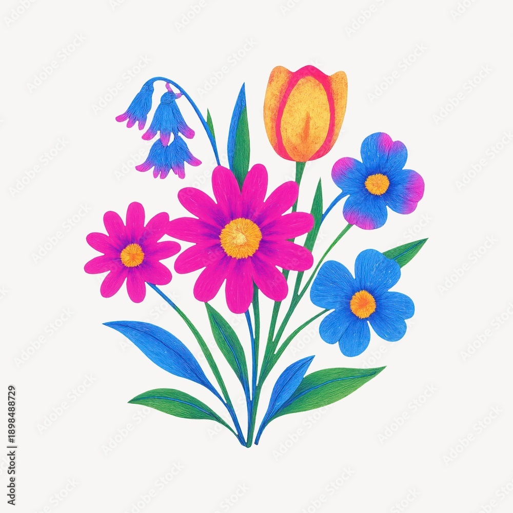 Fototapeta premium Vibrant floral bouquet illustration