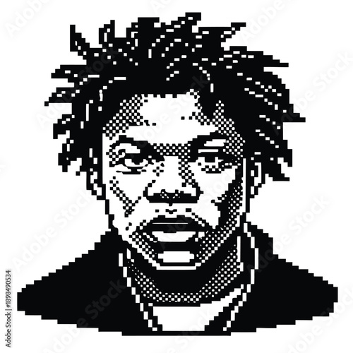 1-Bit Pixel Art Portrait of a Trendy Musician or Artist with Dreadlocks