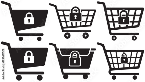 Shopping Cart With Front Padlock Icon Representing Secure Checkout, Protected Payments And Ecommerce Safety