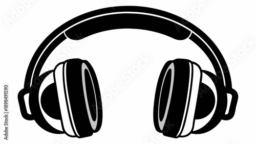 Black over-ear headphones with a sleek and modern design silhouette. isolated on white background, Vector