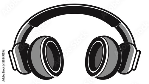 Classic over-ear headphones with sleek black and silver design isolated on white background, Vector