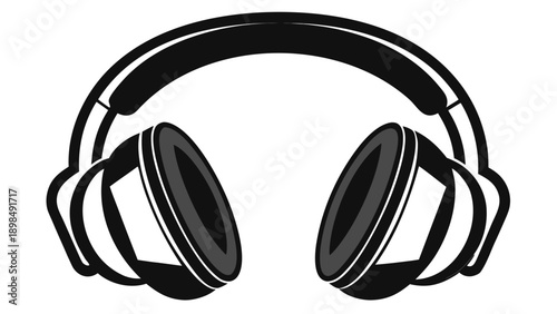 Black over-ear headphones with padded ear cups and a sleek design isolated on white background, Vector