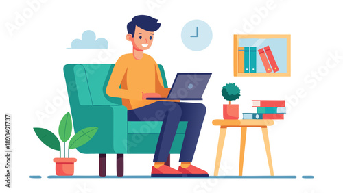 A focused professional working on a laptop surrounded by office supplies and charts. isolated on white background, Vector