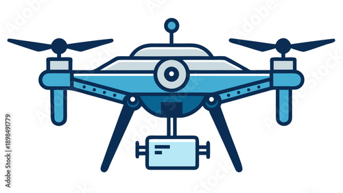 Aerial drone equipped with a mounted camera and additional sensor device for data collection isolated on white background, Vector