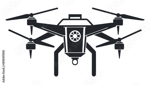 Aerial drone equipped with a mounted camera for surveillance or photography purposes isolated on white background, Vector