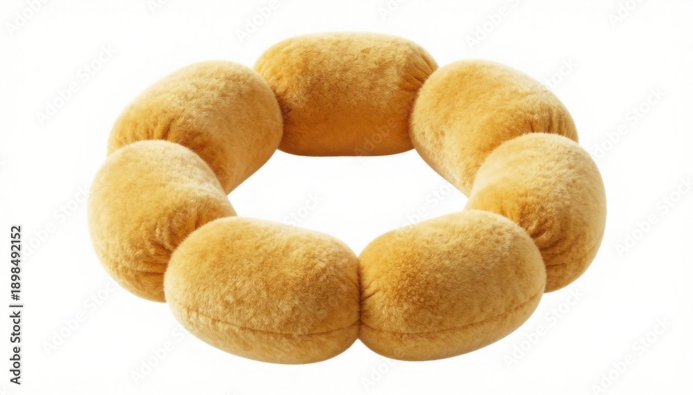 Fototapeta premium Yellow Fuzzy Ring Pillow Soft Plush Donut Cushion Isolated on White