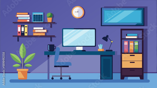 A vibrant home office workspace with a modern aesthetic and cozy ambiance. isolated on white background, Vector