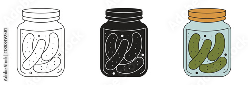 Pickle jar icon set ,stored pickles in a jar. Vector illustration.