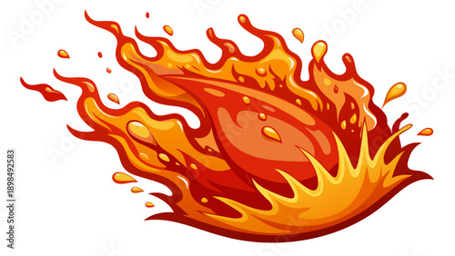 Fiery flames bursting with intense energy and vibrant colors in a dynamic display isolated on white background, Vector