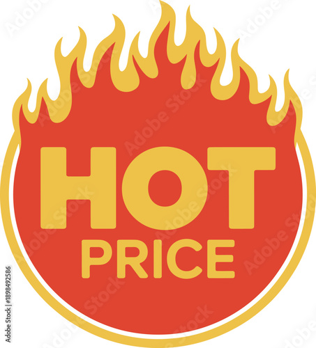 Hot Price text with flames and circle sale discount