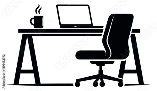 Simple graphic illustration of a workspace depicting productivity for business