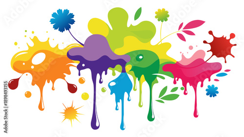Vibrant splatters of paint creating a lively and colorful abstract design isolated on white background, Vector