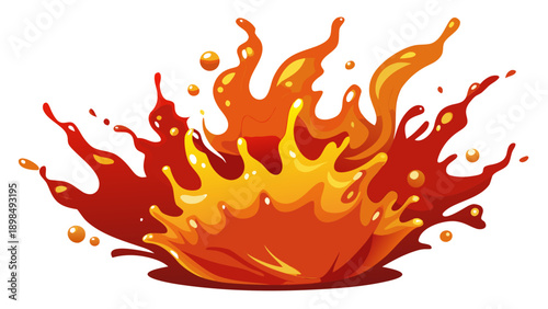 A vibrant depiction of fiery flames erupting from a base with intense orange and yellow hues isolated on white background, Vector