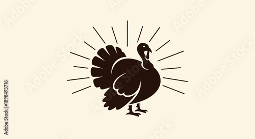 Bold Turkey Silhouette With Radiant Sunburst Lines Simple Minimalist