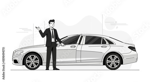 Business Professional Inviting You To Step Inside Luxury Vehicle