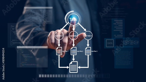 Konstfotografi Hand orchestrating complex task workflow using multi agent systems architecture