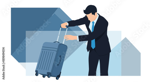 Businessman Pulling Rolling Luggage For Business Trip Or Vacation