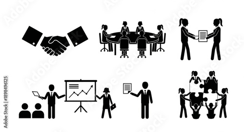 Business meeting and teamwork icons set.