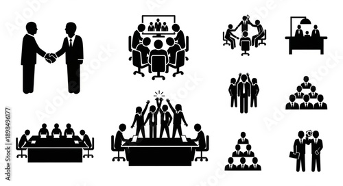 Business meeting and teamwork icons set.