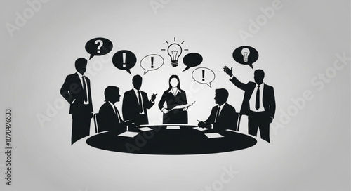 Business meeting discussion and brainstorming session with diverse team members.