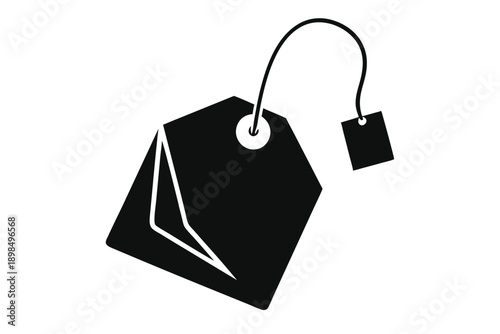 tea bag with tag line art silhouette vector illustration